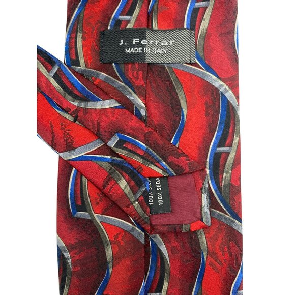 J. Ferrar Red MCM Retro Italy Italian Silk Tie Neck Luxury Vintage Mens - Picture 3 of 6